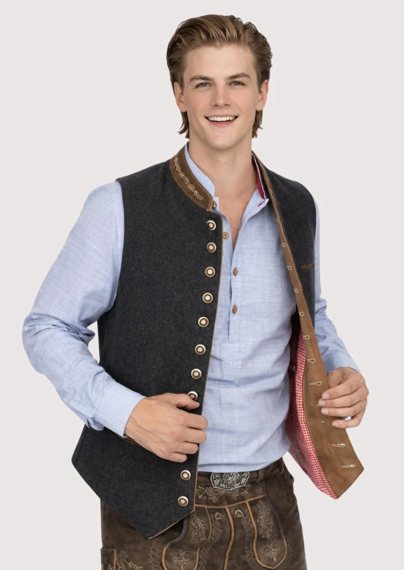 Heritage Black Wool Waistcoat – Luxe Leather Collar Detail