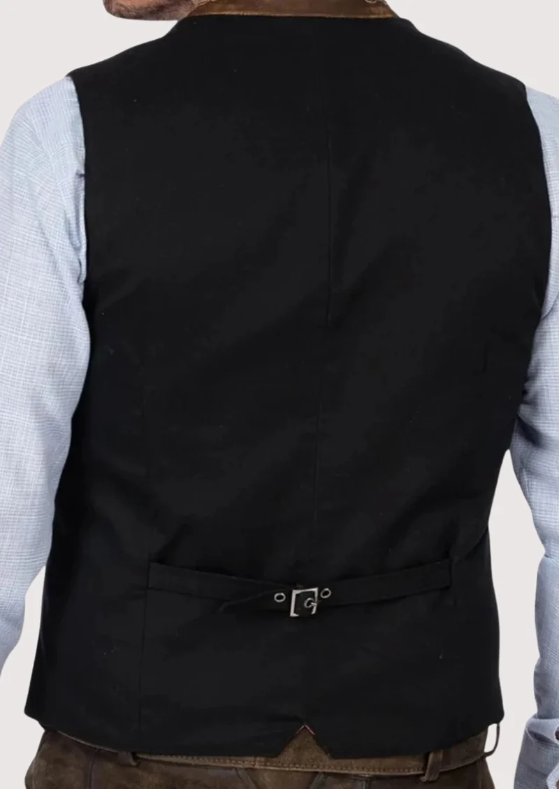 Heritage Black Wool Waistcoat – Luxe Leather Collar Detail