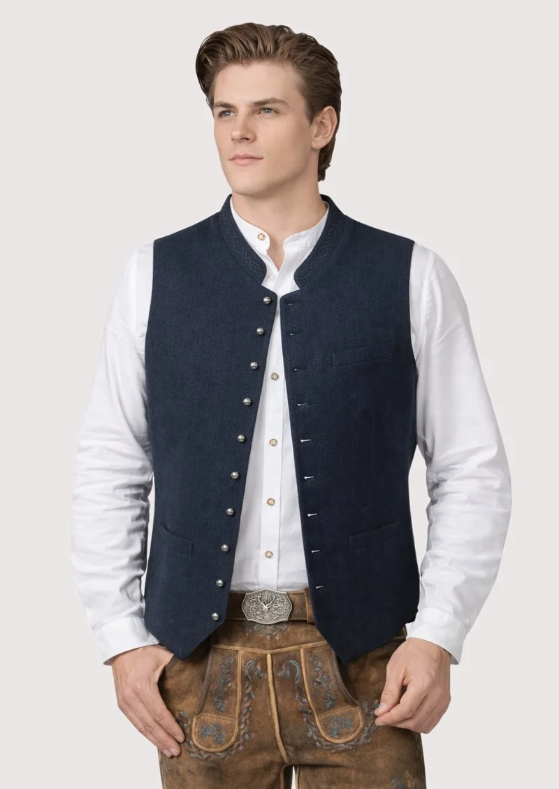 Heritage Blue Trachten Vest – Authentic Alpine Craftsmanship