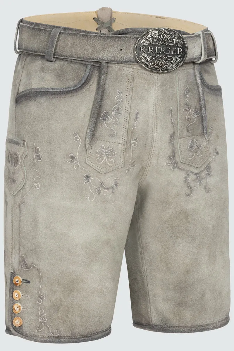 Kruger Men's Lederhosen "Lenny" with Belt - Gray