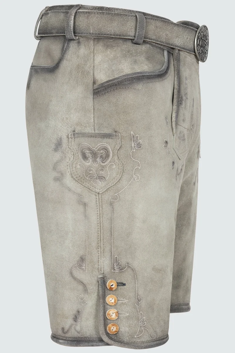 Kruger Men's Lederhosen "Lenny" with Belt - Gray