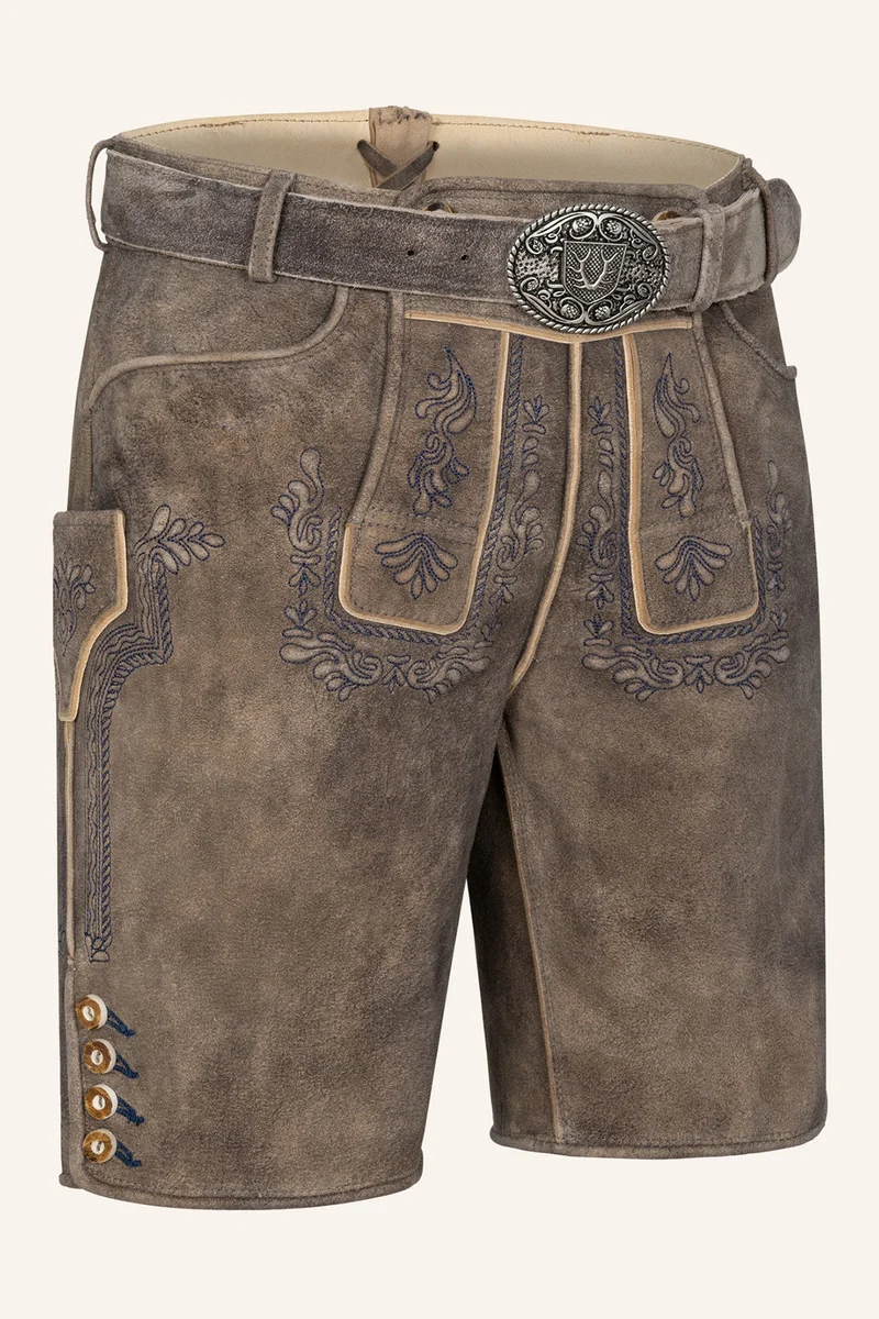 Kruger Men's Lederhosen "Karim" with Belt - Brown