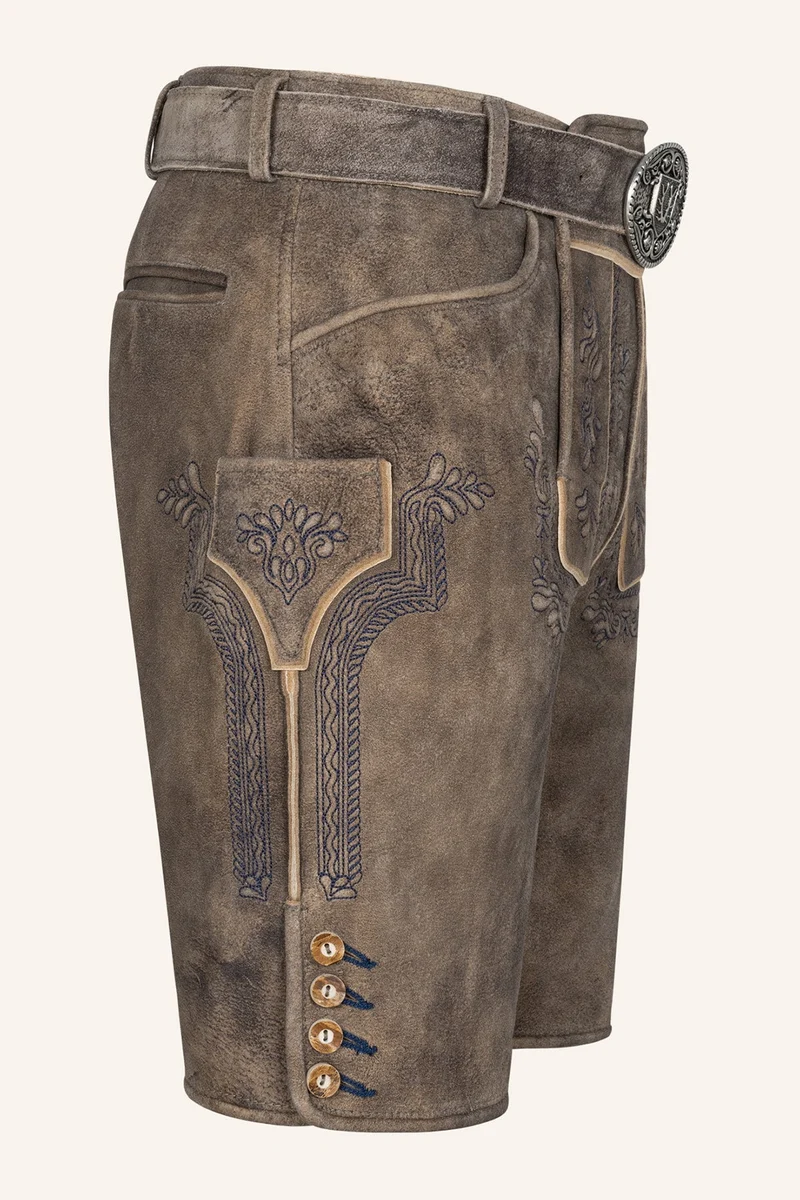 Kruger Men's Lederhosen "Karim" with Belt - Brown