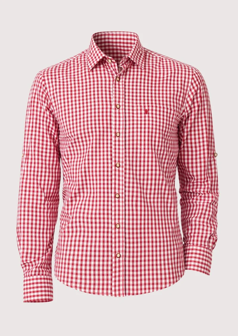 Mens Red Check Cotton Shirt Top