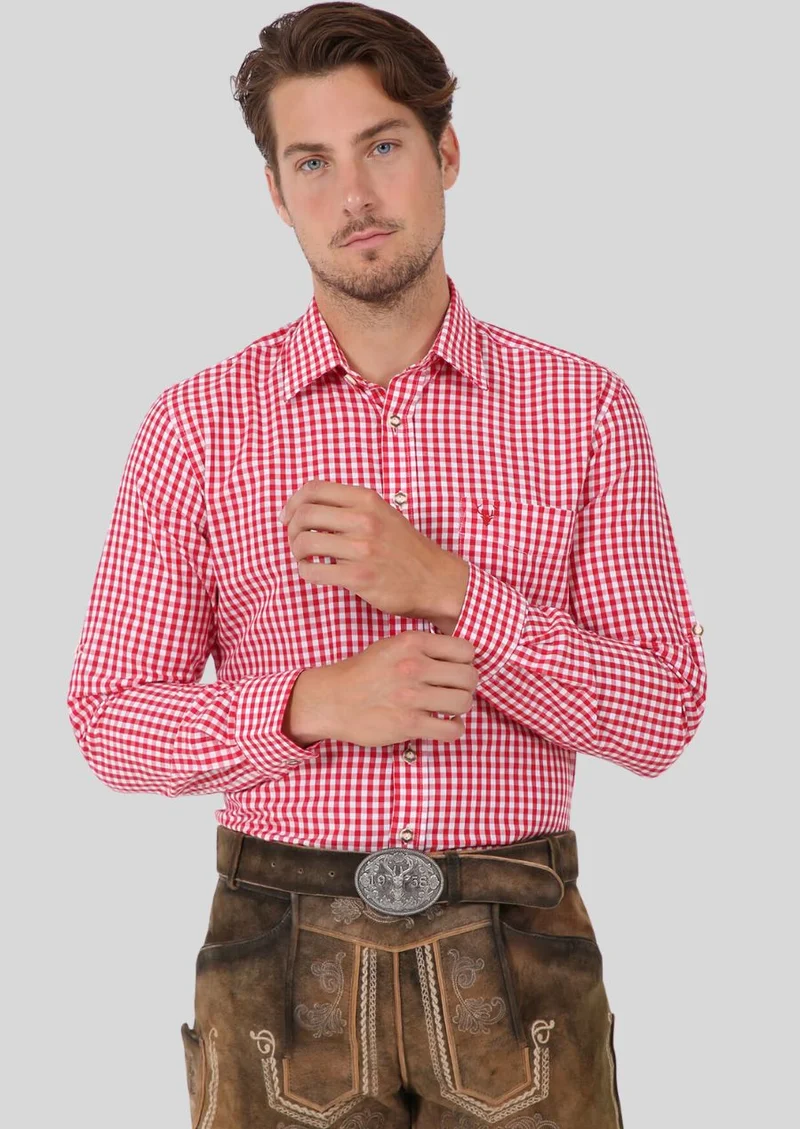 Mens Red Check Cotton Shirt Top
