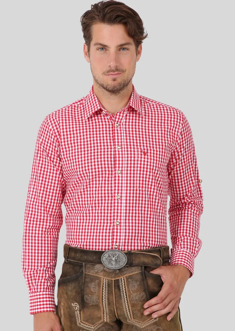 Mens Red Check Cotton Shirt Top
