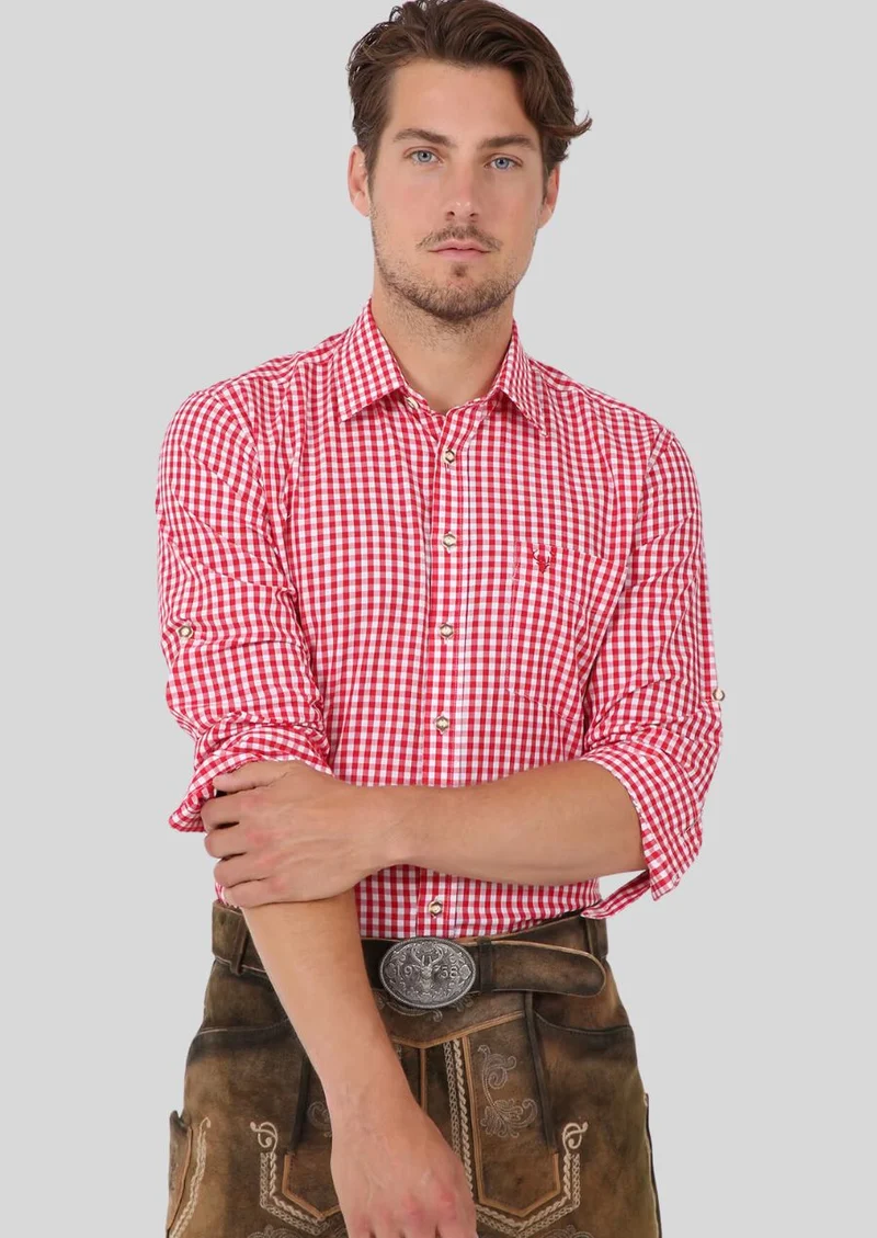 Mens Red Check Cotton Shirt Top