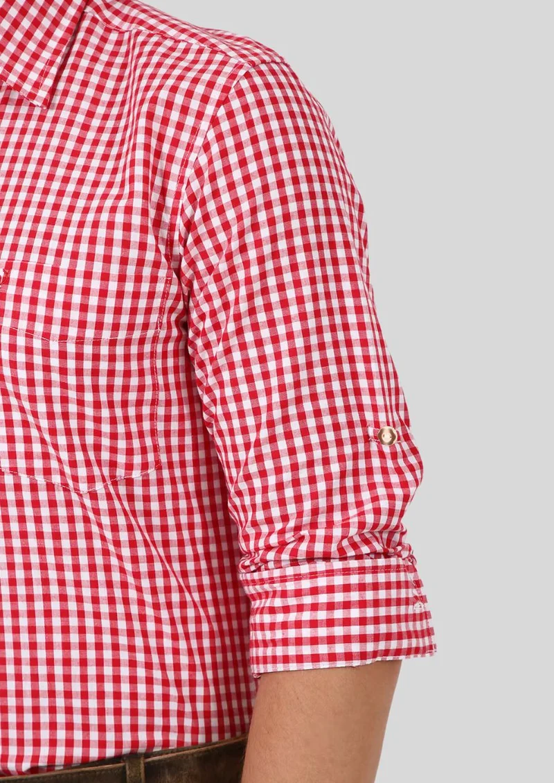 Mens Red Check Cotton Shirt Top