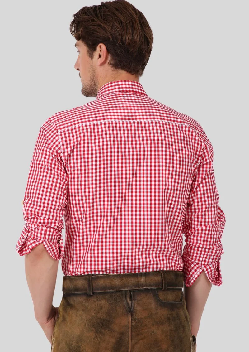 Mens Red Check Cotton Shirt Top