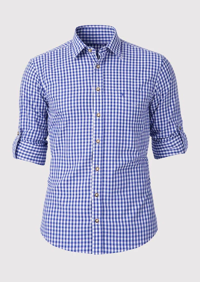 Bavarian Shirt Men Classic Checkered Blue