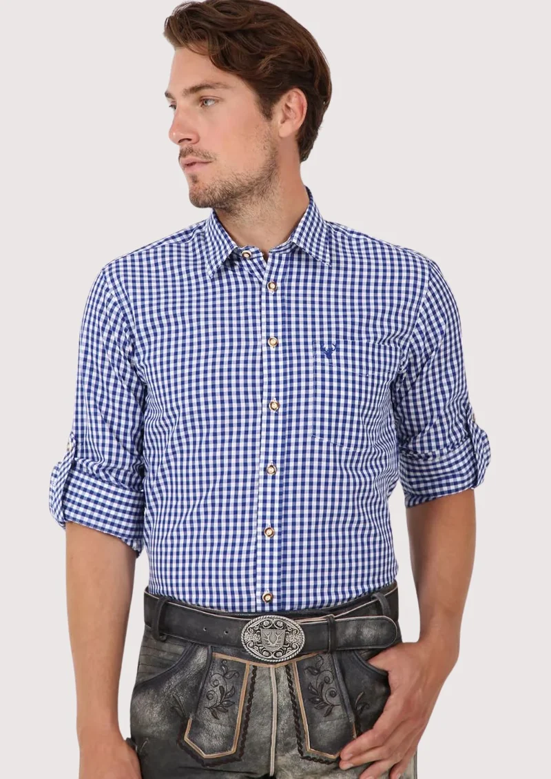 Bavarian Shirt Men Classic Checkered Blue