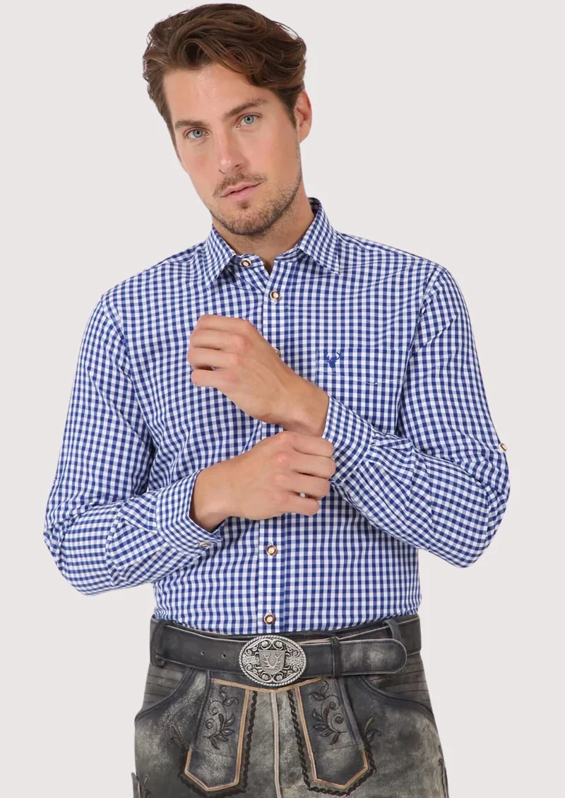 Bavarian Shirt Men Classic Checkered Blue