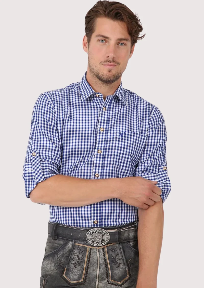 Bavarian Shirt Men Classic Checkered Blue
