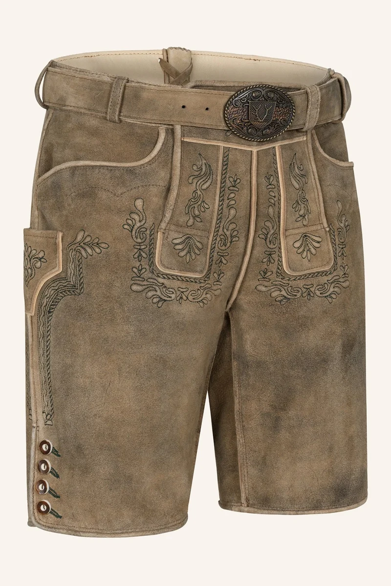 Kruger Men's Lederhosen "Karim" with Belt - Brown (washed)