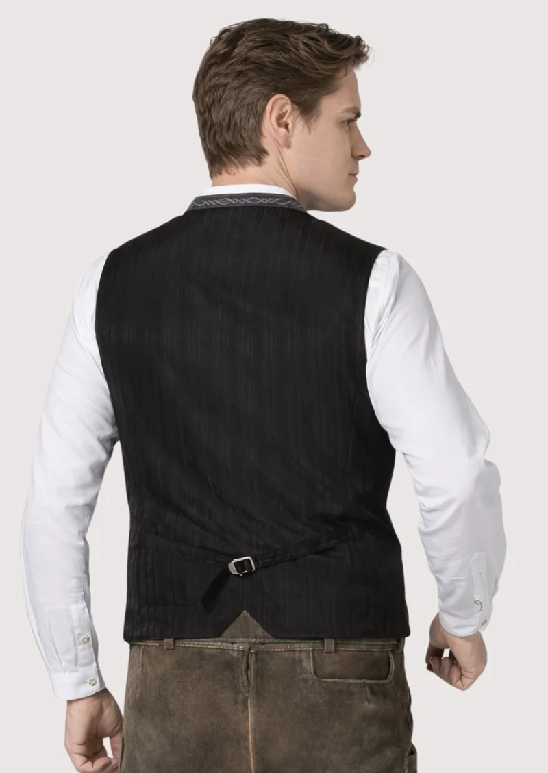 Rustic Bavarian Wool Vest – Grey Vest with Black Piping