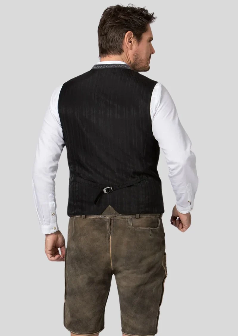 Rustic Bavarian Wool Vest – Grey Vest with Black Piping