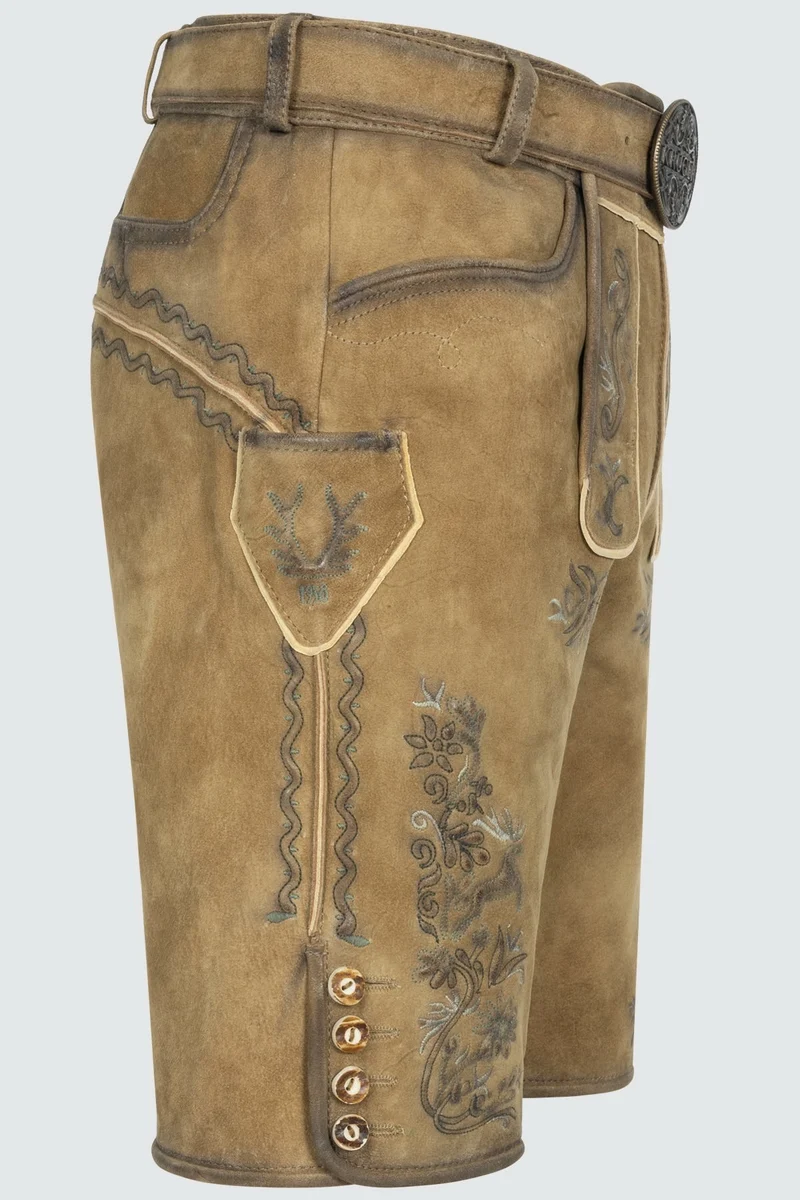 Kruger Men's Lederhosen "Juan" with Belt - Brown