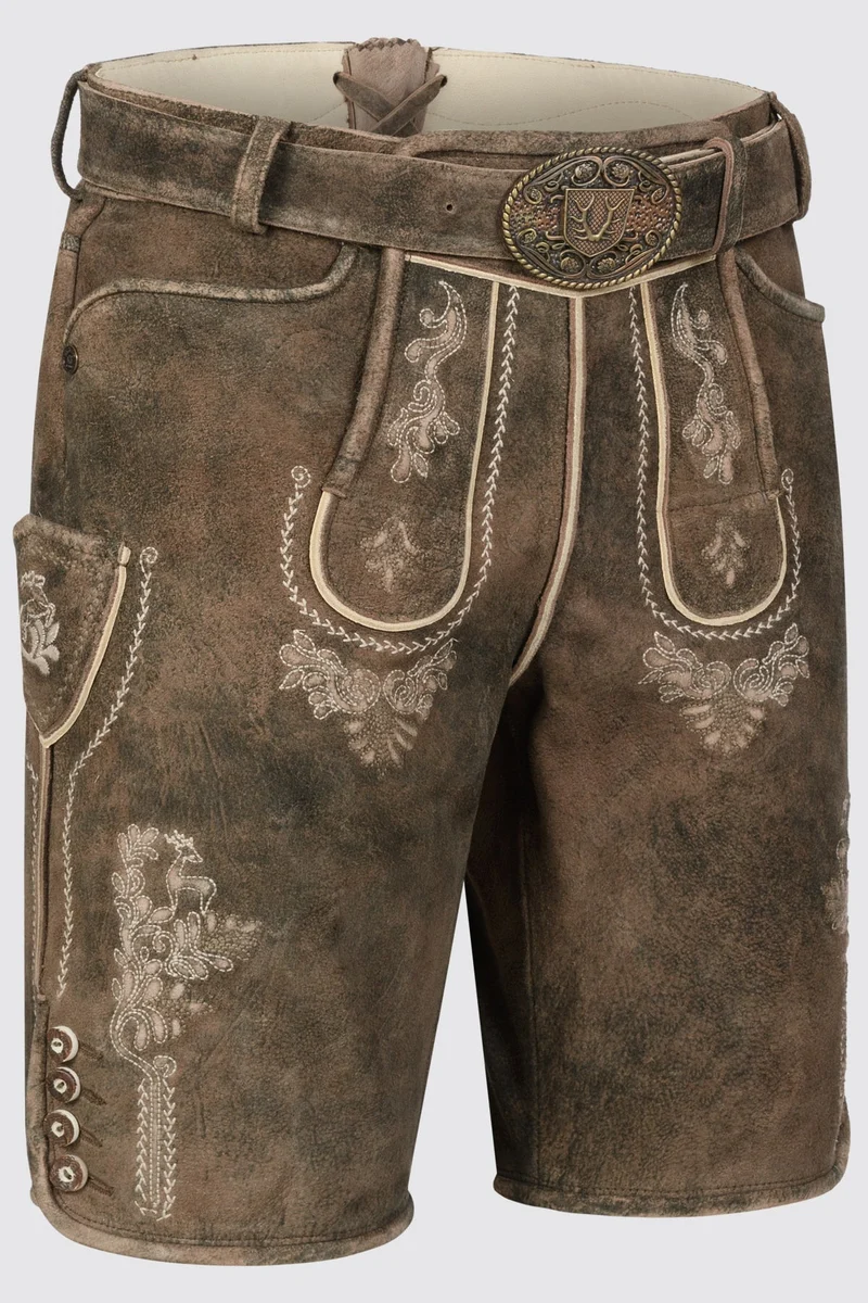 Kruger Men's Lederhosen "Josha" with Belt - Brown