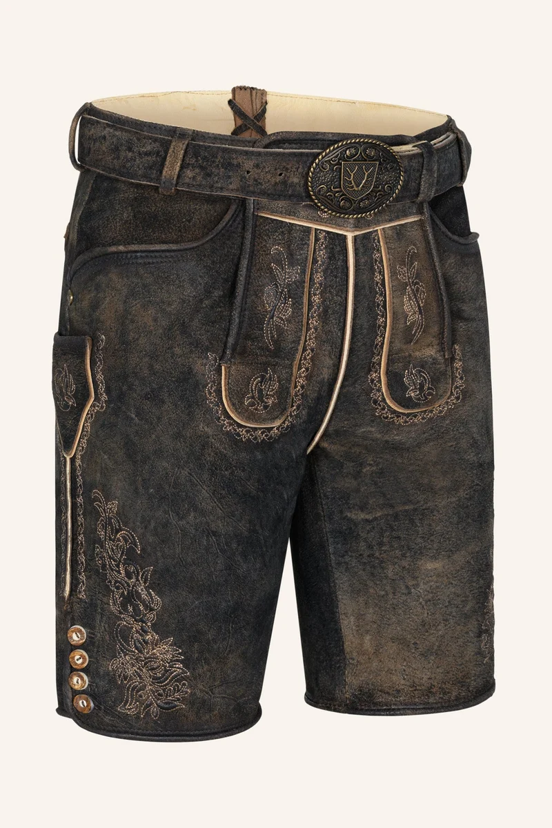Kruger Men's Lederhosen "Jihn" with Belt - Brown