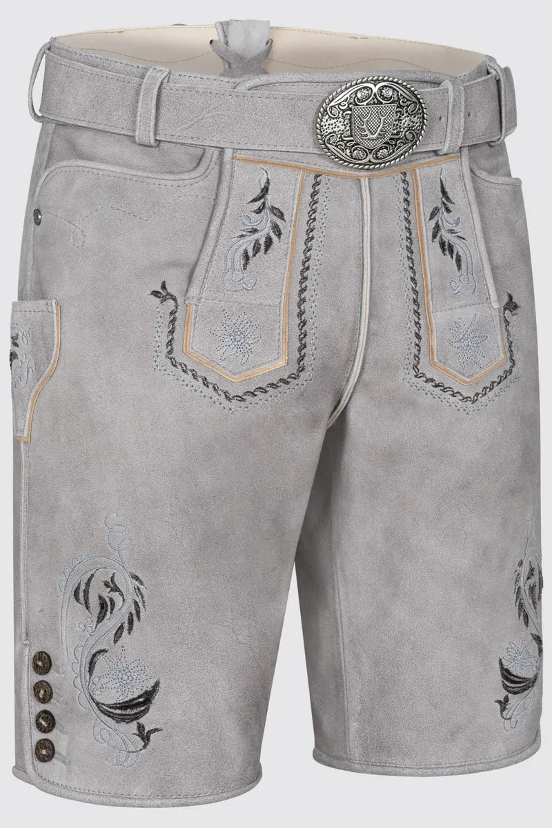 Kruger Men's Lederhosen "Heiko" with Belt - Gray