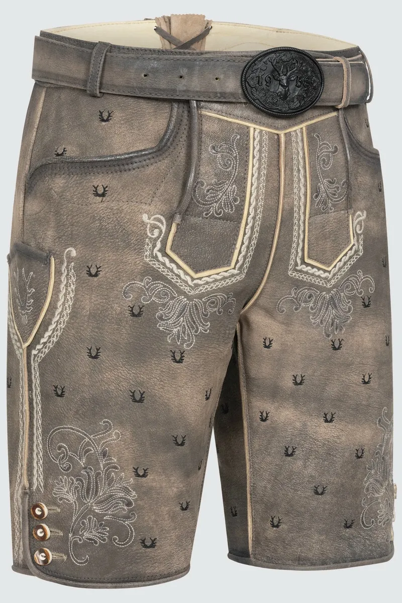 Kruger Men's Lederhosen "Harvey" with Belt - Gray