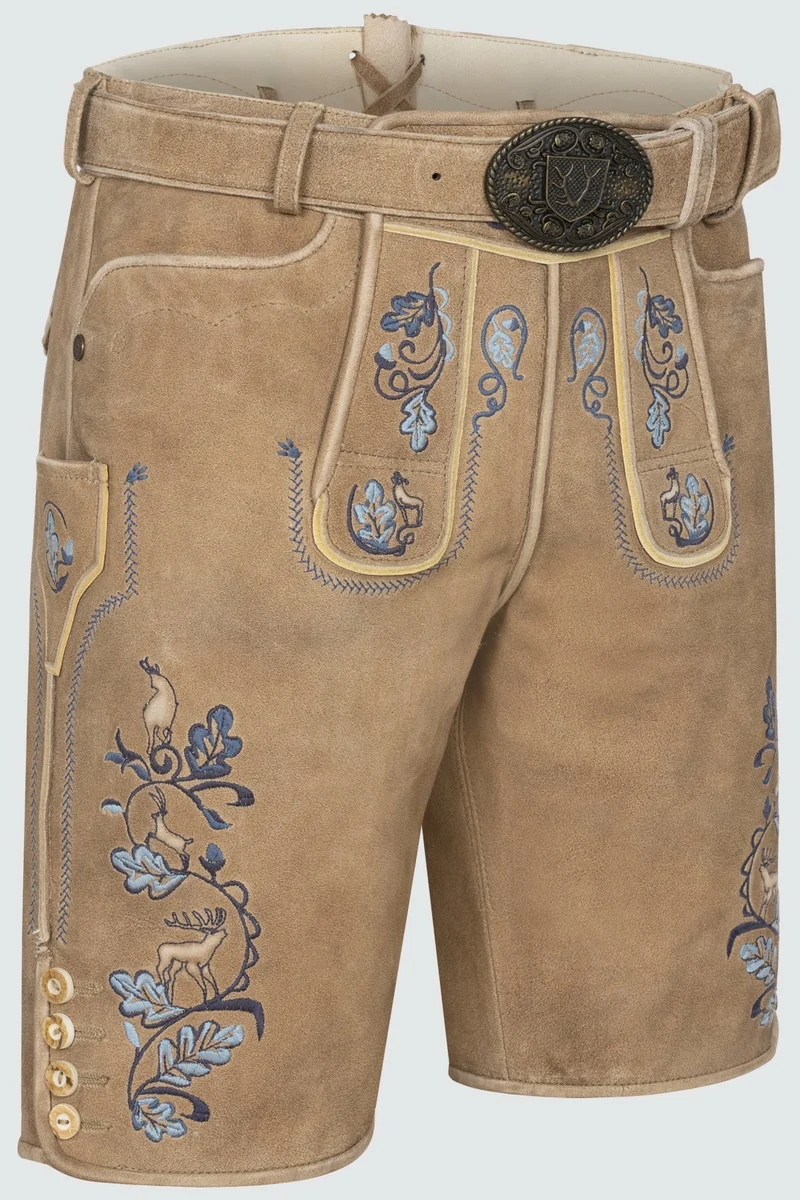 Kruger Men's Lederhosen "Demian" with Belt - Brown