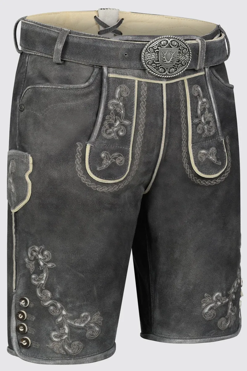 Kruger Men's Lederhosen "Nevi" with Belt - Gray
