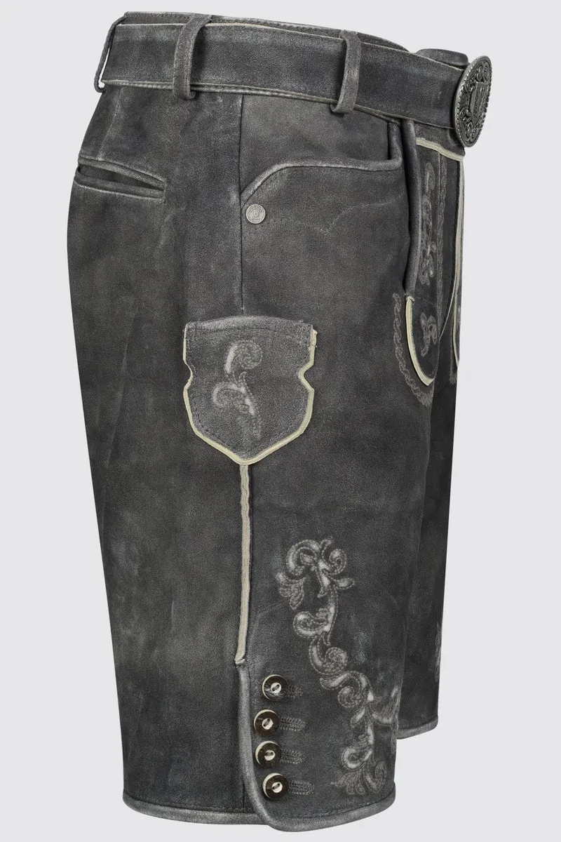 Kruger Men's Lederhosen "Nevi" with Belt - Gray
