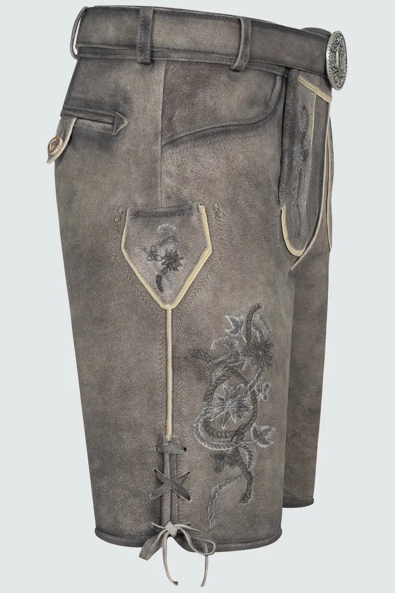 Kruger Men's Lederhosen "Mirko" with Belt - Gray