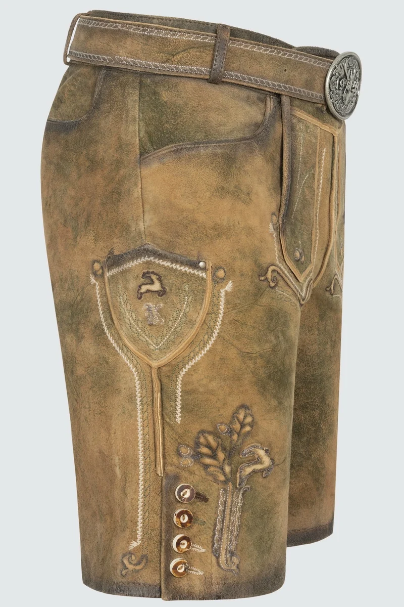 Kruger Men's Lederhosen "Milo" with Belt - Brown