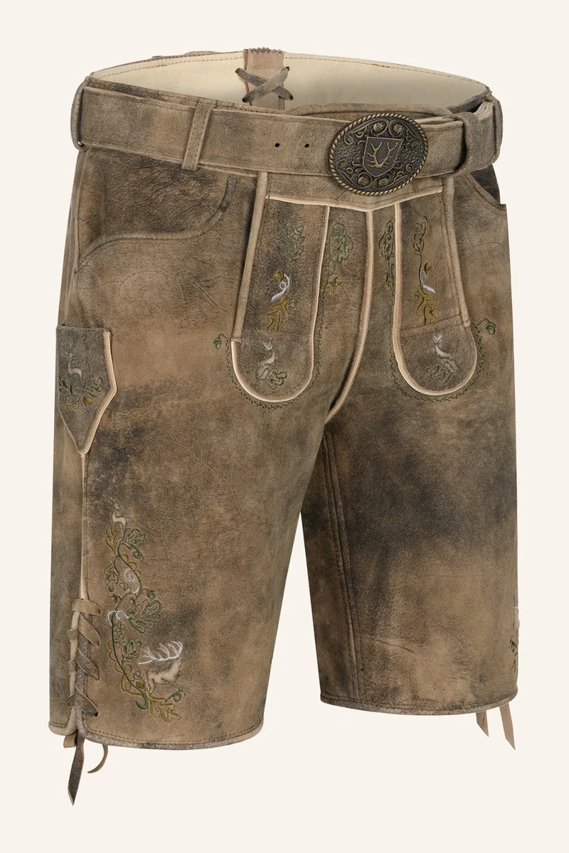 Kruger Men's Lederhosen "Micah" with Belt - Brown
