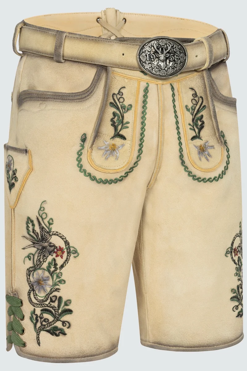 Kruger Men's Lederhosen "Darian" with Belt - Beige