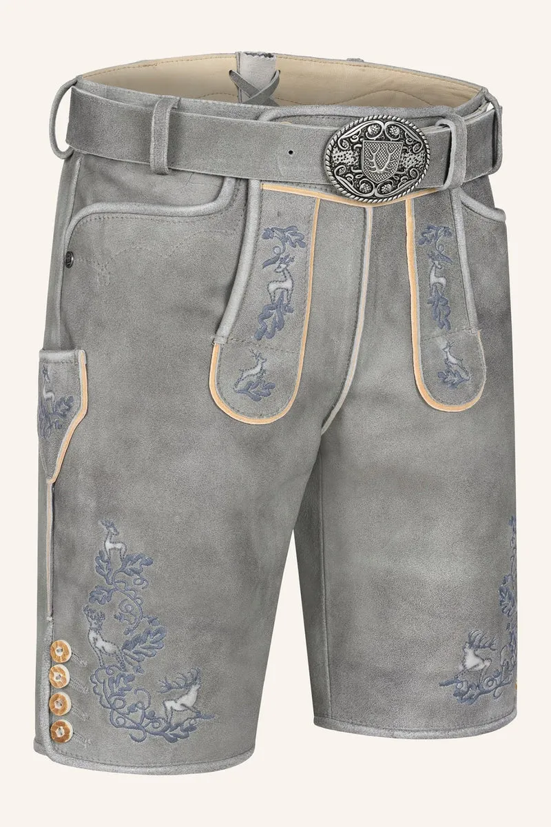 Kruger Men's Lederhosen "Berat" with Belt - Gray