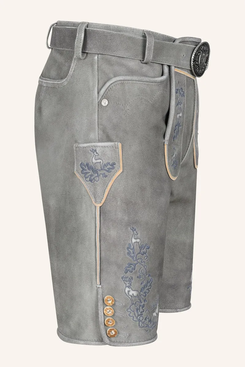 Kruger Men's Lederhosen "Berat" with Belt - Gray