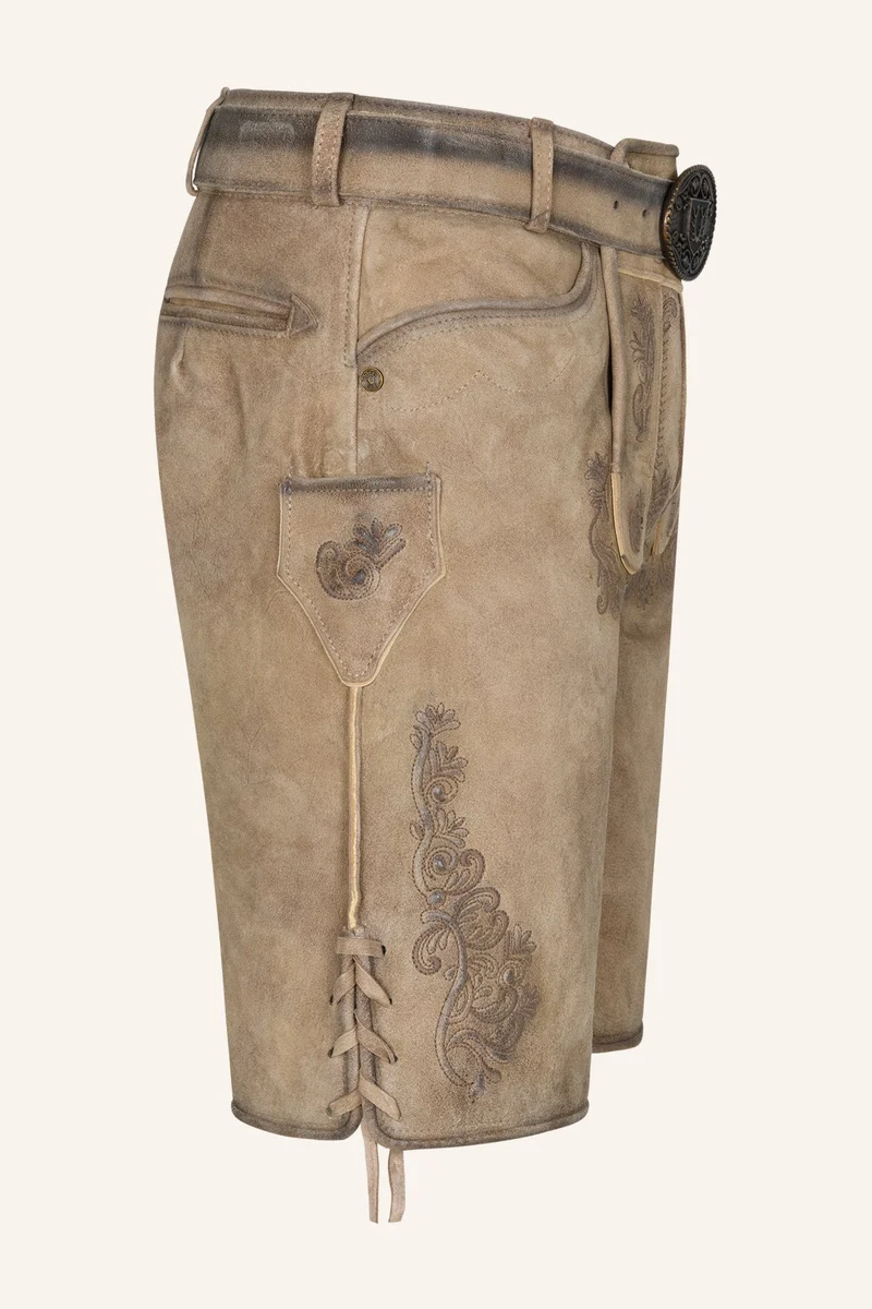Kruger Men's Lederhosen "Baldur" with Belt - Brown