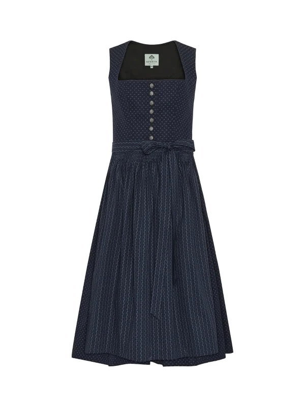 Berwin "Theresa" Dirndl in Navy Blue — 75 cm (with Striped Apron)