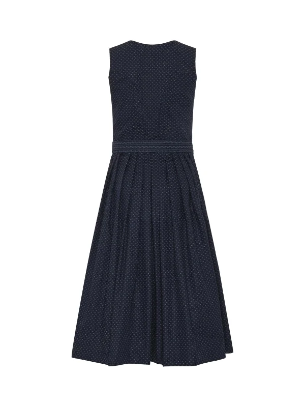 Berwin "Theresa" Dirndl in Navy Blue — 75 cm (with Striped Apron)