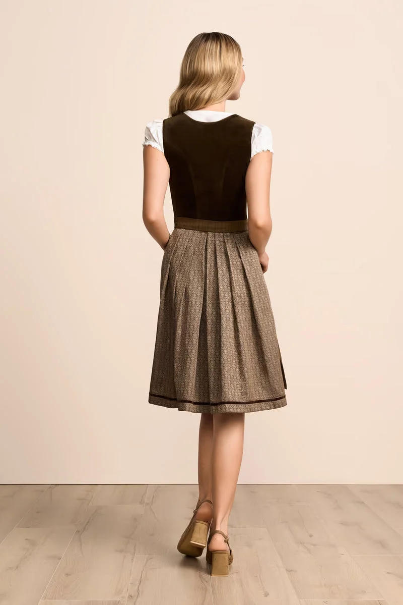 Kruger Midi Dirndl 2pcs. 60cm "Neleya" brown