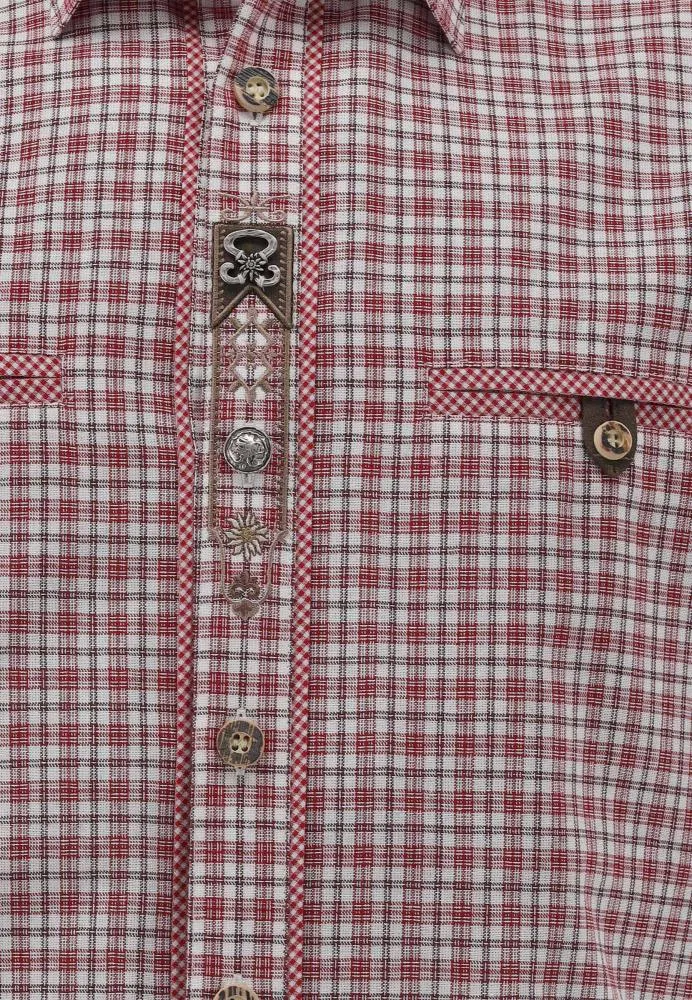 OS Trachten Men's Check Trachten Shirt "Benne" red