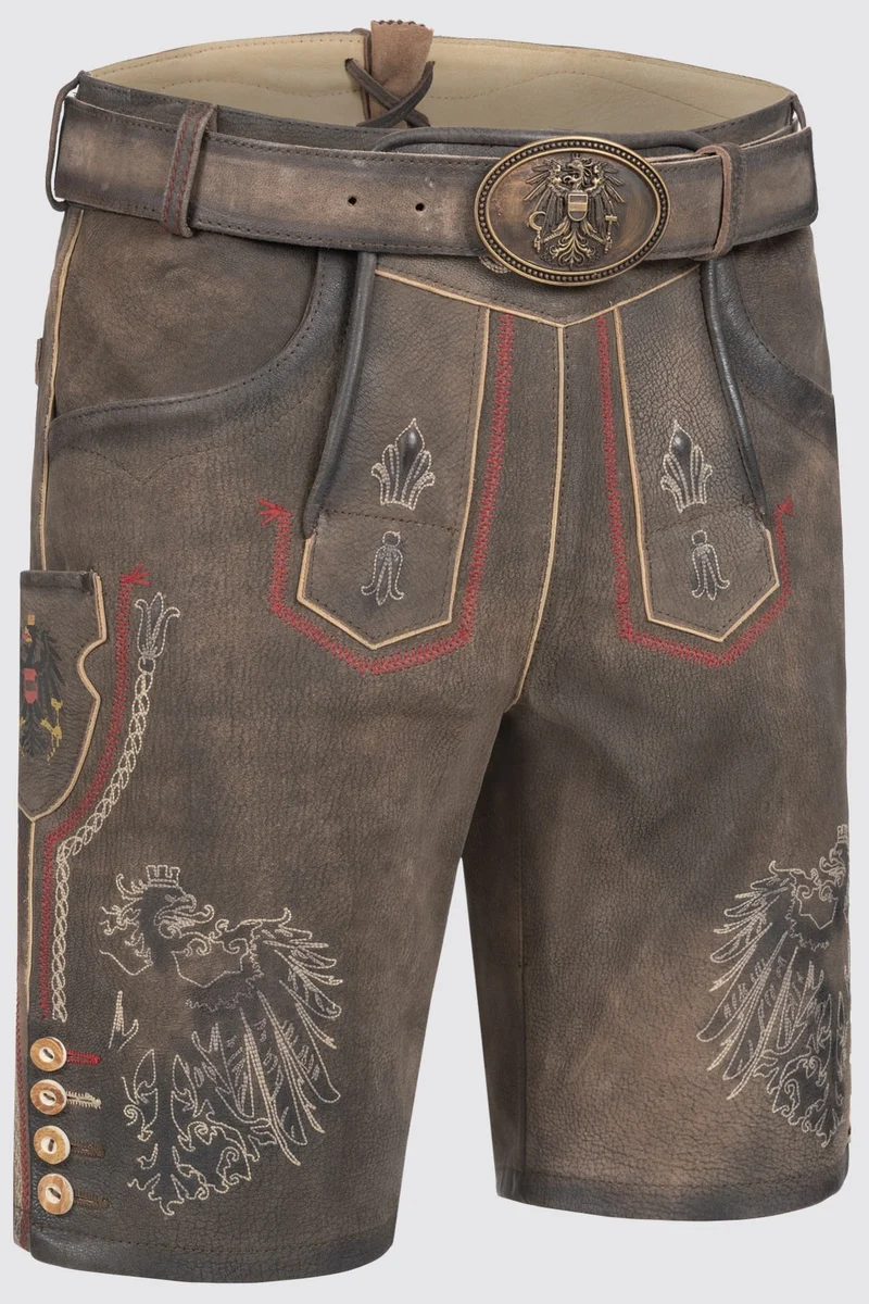 Kruger Men's Lederhosen "Austria" with Belt - Brown
