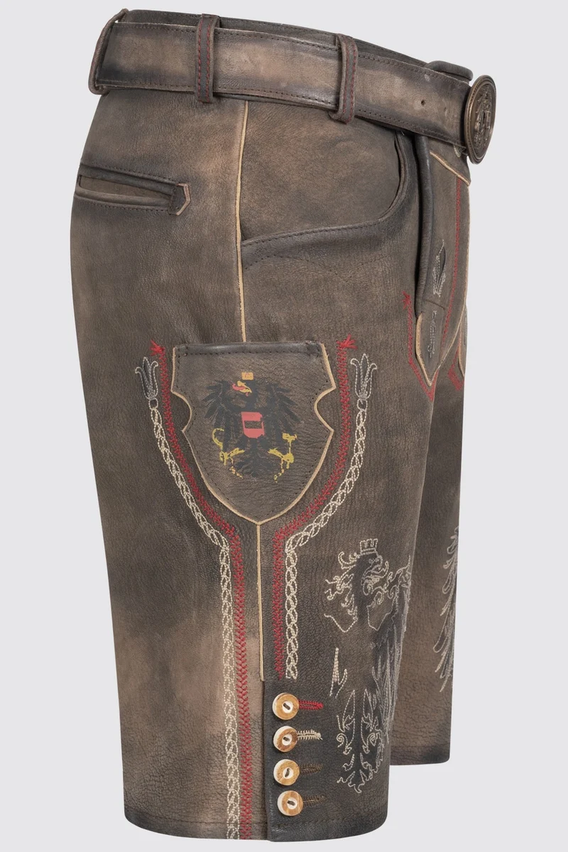 Kruger Men's Lederhosen "Austria" with Belt - Brown