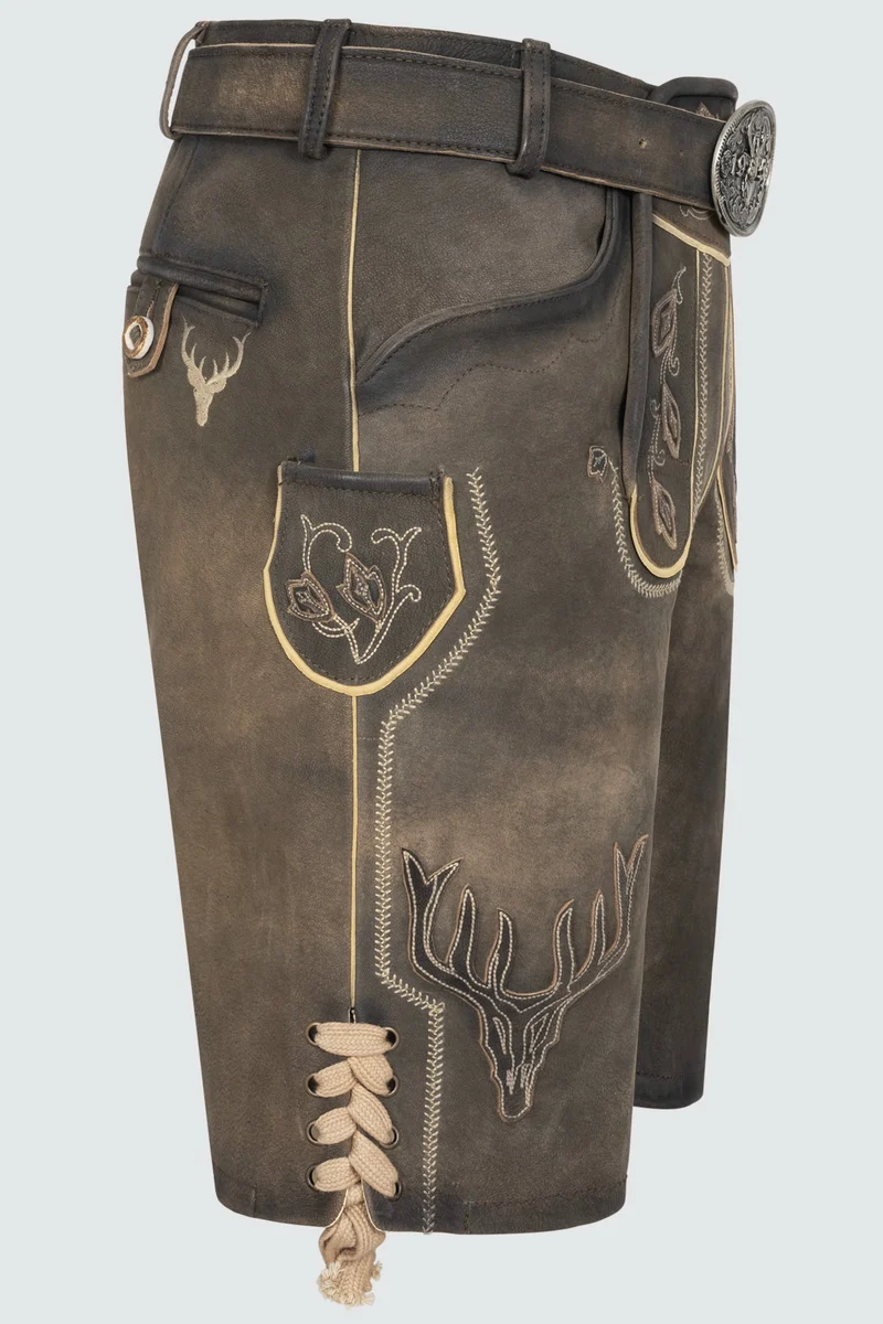 Kruger Men's Lederhosen "Anno 1958" with Belt - Brown