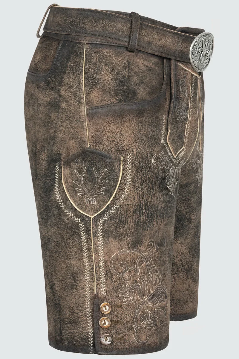 Kruger Men's Lederhosen "Arijus" with Belt - Brown