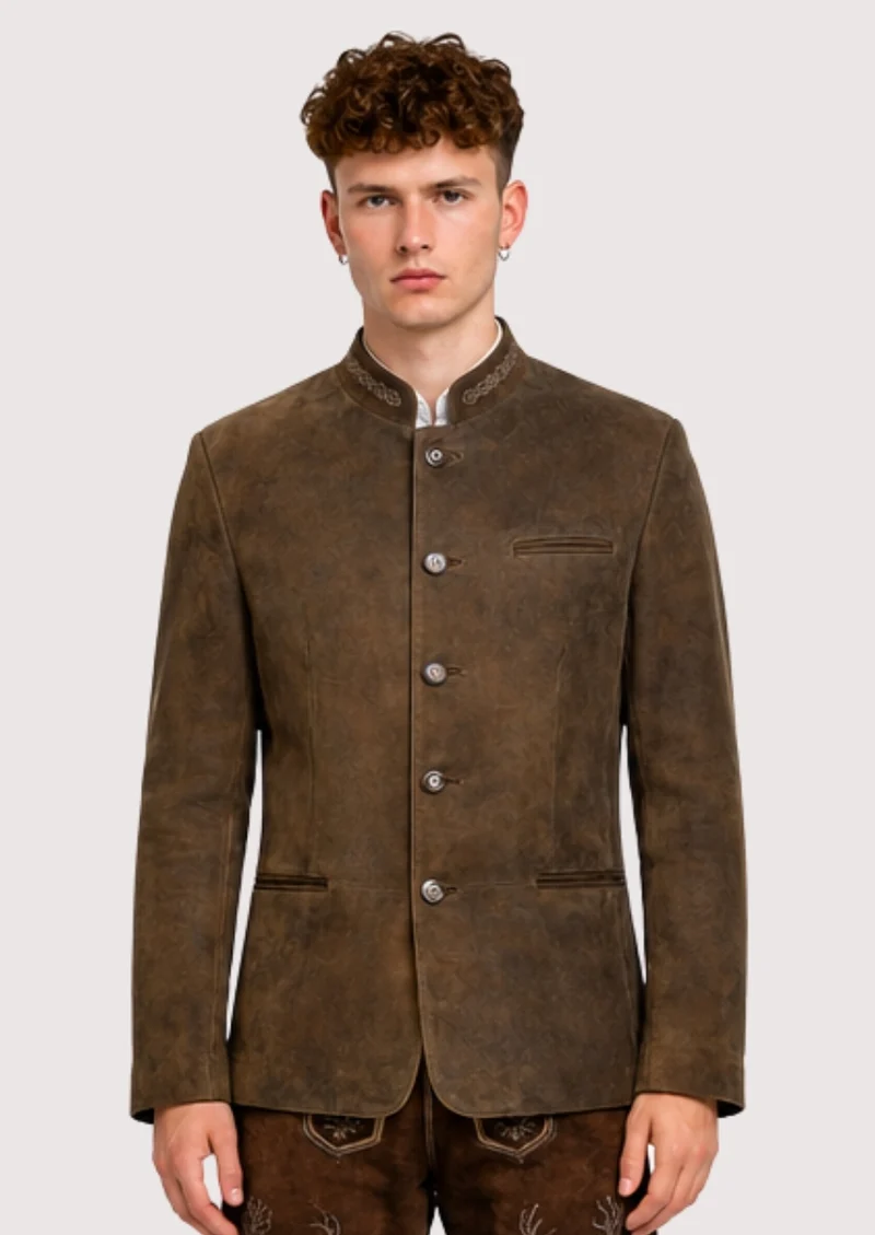 Mens Brown Bavarian Leather Coat