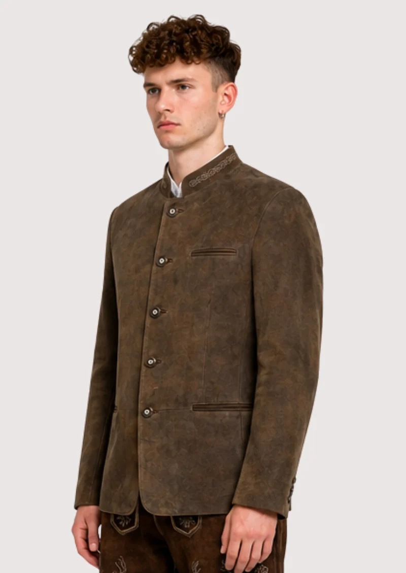 Mens Brown Bavarian Leather Coat