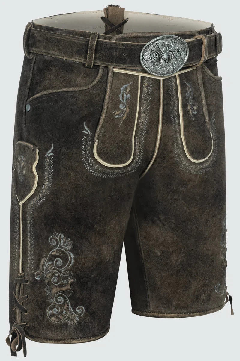 Kruger Men's Lederhosen "Gideon" with belt (dark brown)