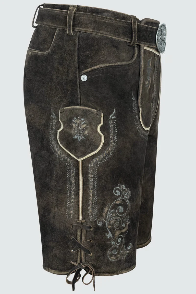 Kruger Men's Lederhosen "Gideon" with belt (dark brown)