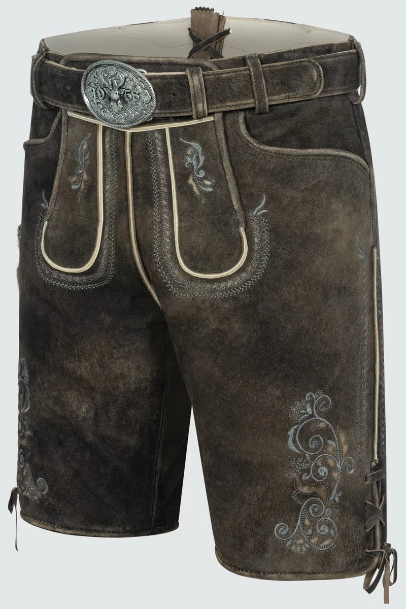 Kruger Men's Lederhosen "Gideon" with belt (dark brown)