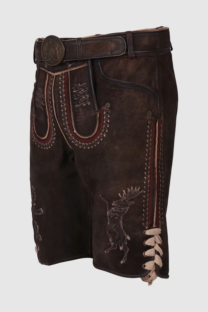 Kruger Men's Lederhosen "fearless" with belt dark brown