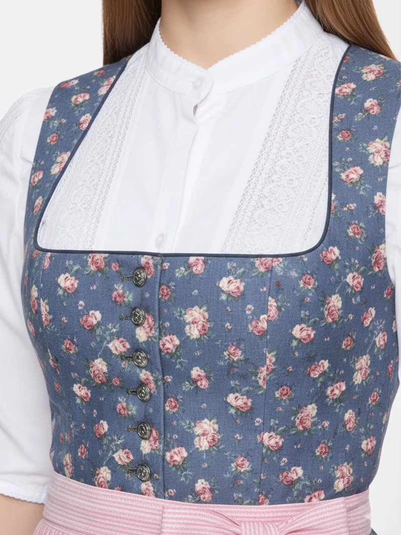 Edle Dirndlbluse mit Stehkragen und Spitzenbesatz